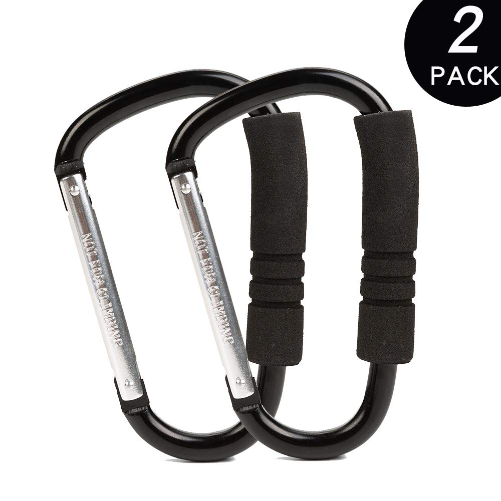 Funbliss Stroller Hooks by Baby,2 Pack Convenient Organizer Hook Bag Clips to Diaper Bags Clothing,Purses,Groceries,Great Hook Set for Mommy When Walking or Shopping(Black)