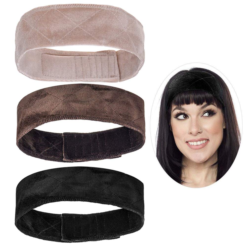 3pcs Velvet Wig Grip Headband Comfort Head Hair Band For Women Elastic Adjustable Hair Fasterner Gift for Mothers - Non Slip, Keeps Wig Secured Prevents Headaches &amp; Hair Loss, Cream + Brown + Black