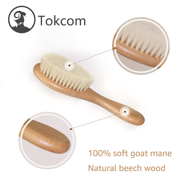 Baby Hairbrush, Baby Massage Brush with Wooden Handle &amp; Super Soft Goat Bristles for Newborns &amp; Toddlers