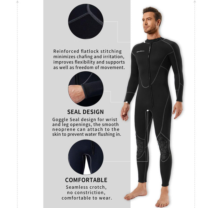 Mens 3mm Shorty Wetsuit, Full Body Diving Suit Front Zip Wetsuit for Diving Snorkeling Surfing Swimming