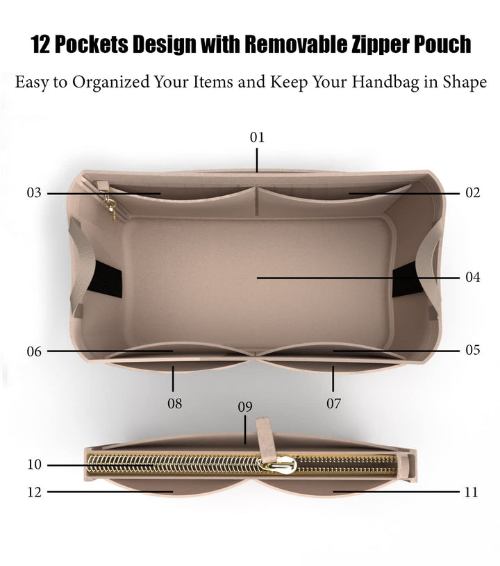 Purse Organizer Insert Handbag Tote Felt Organizer Bag in Bag Shaper Fit Neverfull Speedy Graceful MM GM (X-Large, BROWN)