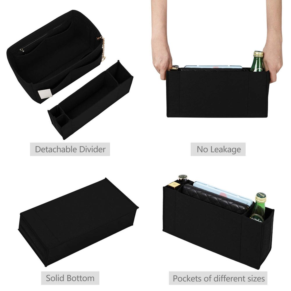Purse Organizer Insert, Felt Purse Organizer with Zipper and Sewn Bottom Insert, Fit Speedy Neverfull Graceful,6 Sizes (Slender Medium, Black)