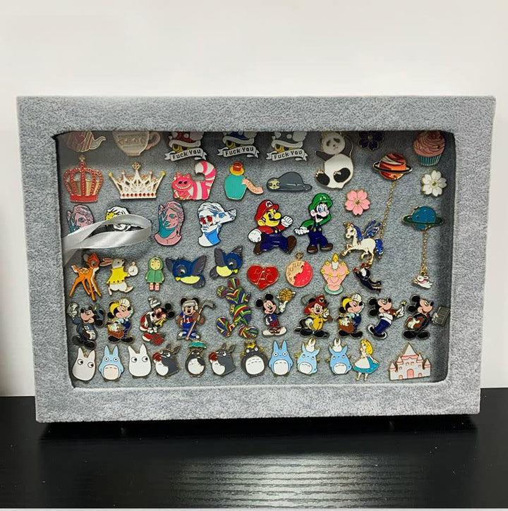 11x8 Inch Dustproof Pin Display Case Shadow Box Frame with Hooks for Military Medal Jewelry Pin Badge Collection, Gray Velvet