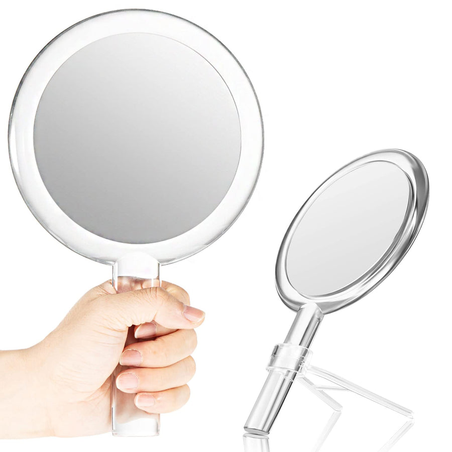 Double-Sided Handheld Mirror with Stand, 1X/10X Magnifying Mirror, Clear Adjustable, Round Shape, 25.8 x 15 cm