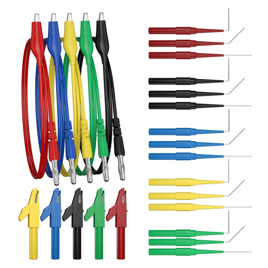 Test Lead Kit 25pcs Alligator Clip to 4mm Banana Plug Test Probe Back Probes Kit Test Pins for Automotive Repair Diagnosis Tools Set JT8006