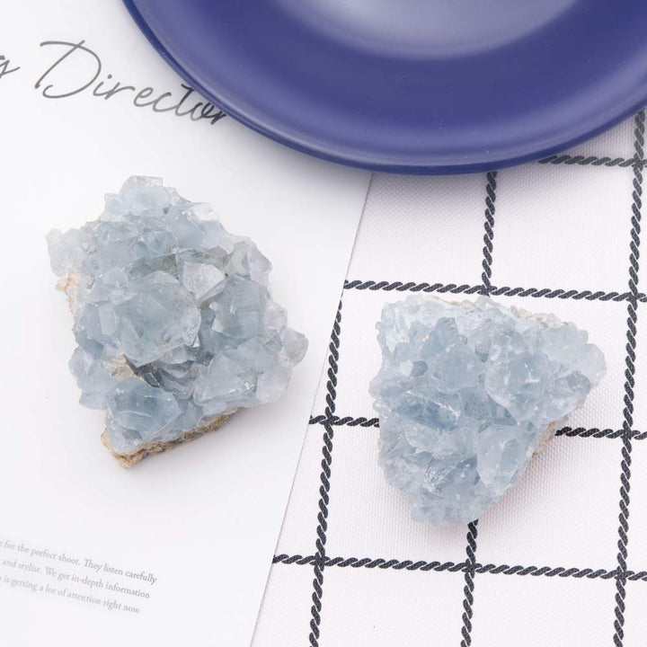 A-Grade Celestite Natural Blue Celestite Cluster Specimen for Home Decor, 2-6 Ounce
