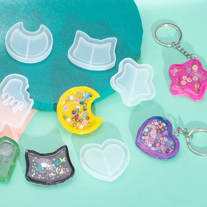 9Pcs Resin Shaker Molds,Kawaii Quicksand Epoxy Casting Mold,Cat Animal Silicone Mold with 3 Sheets Film DIY Pendant Jewelry Decoration Craft