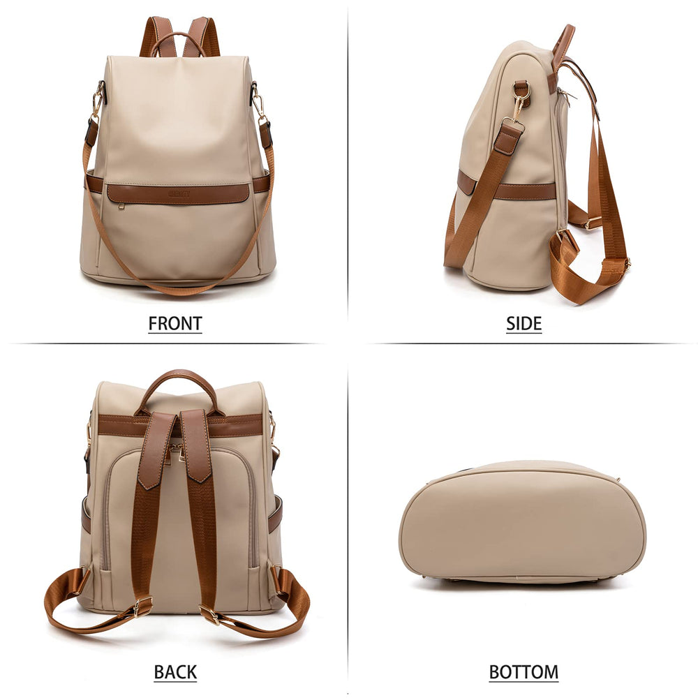 Women Backpack Purse PU Leather Anti-theft Casual Shoulder Bag Fashion Ladies Satchel Bags(Beige/Brown Large)