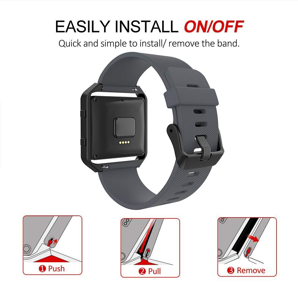 Sport Band Compatible with Fitbit Blaze Smartwatch Sport Fitness, Silicone Wrist Band with Meatl Frame Replacement for Fitbit Blaze Men Women, Small, Dark Grey Band+Black Frame