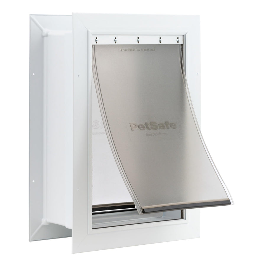 Never Rust Wall Entry Pet Door - Telescoping Frame - Insulates Better Than Metal, Energy Efficient - Interior & Exterior Walls, Weatherproof, Easy to Install & Clean (White - Medium)