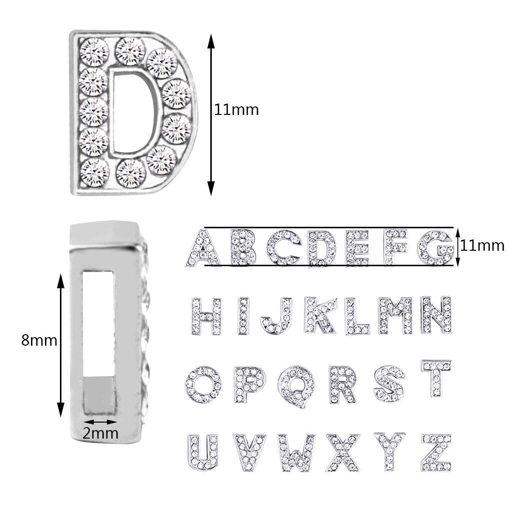 130pcs A-Z 8mm Full Rhinestones Slide Alphabet Letters for DIY Wristbands Bracelets, Jewelry Making Crafts Charms (Silver)