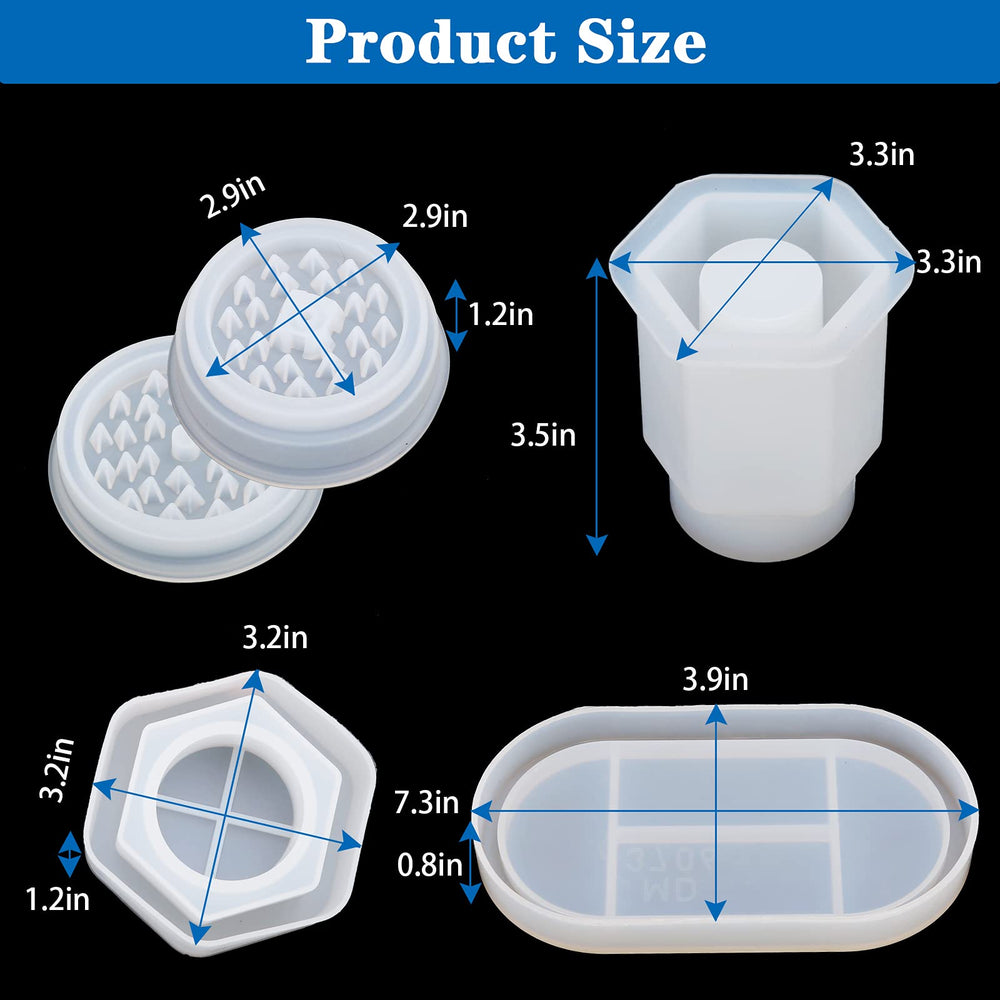 Grinder Resin Molds, 3 Pcs Jar Mold with Lid and Tray Mold Grinder Silicone Resin Mold Set Pressure Pot Resin Kit with Molds for Resin Casting Herb Crusher Spice Grind,DIY Resin Craft