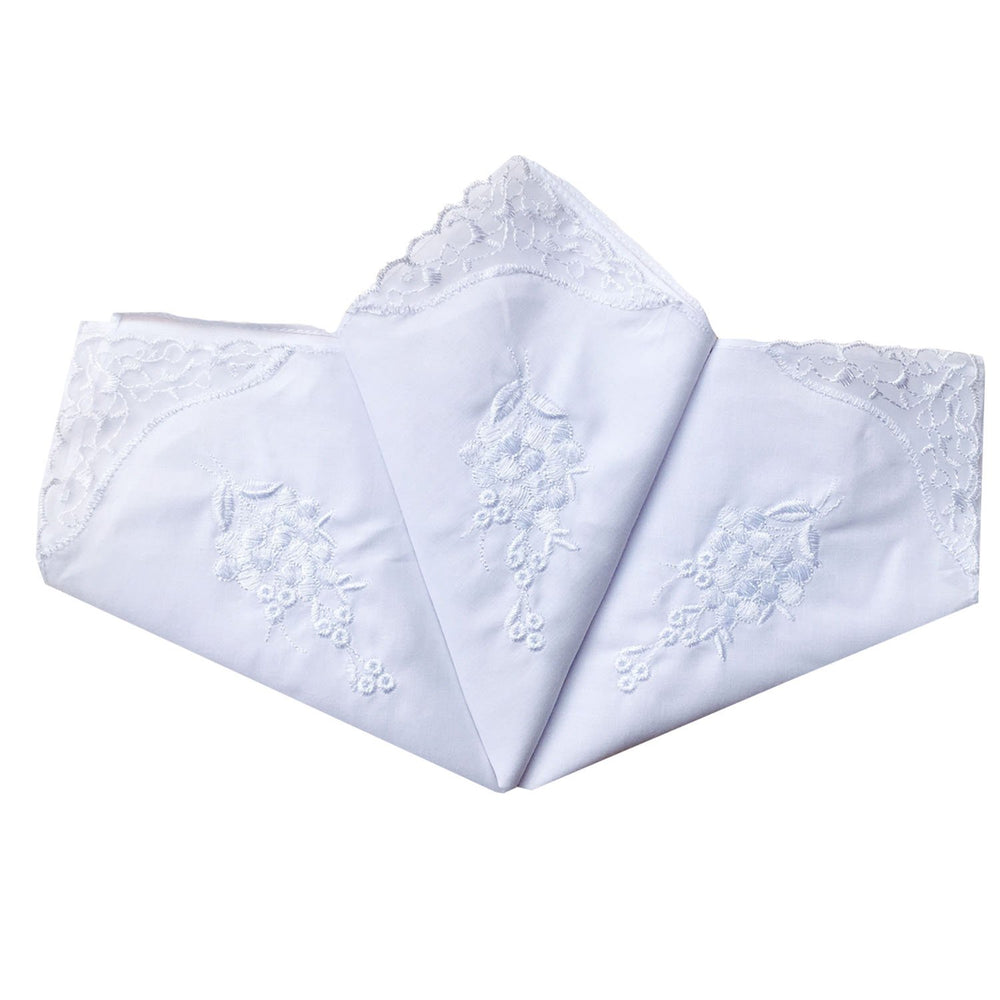 6 Pack of Ladies Embroidery Cotton Handkerchiefs Lace Border White Hankies