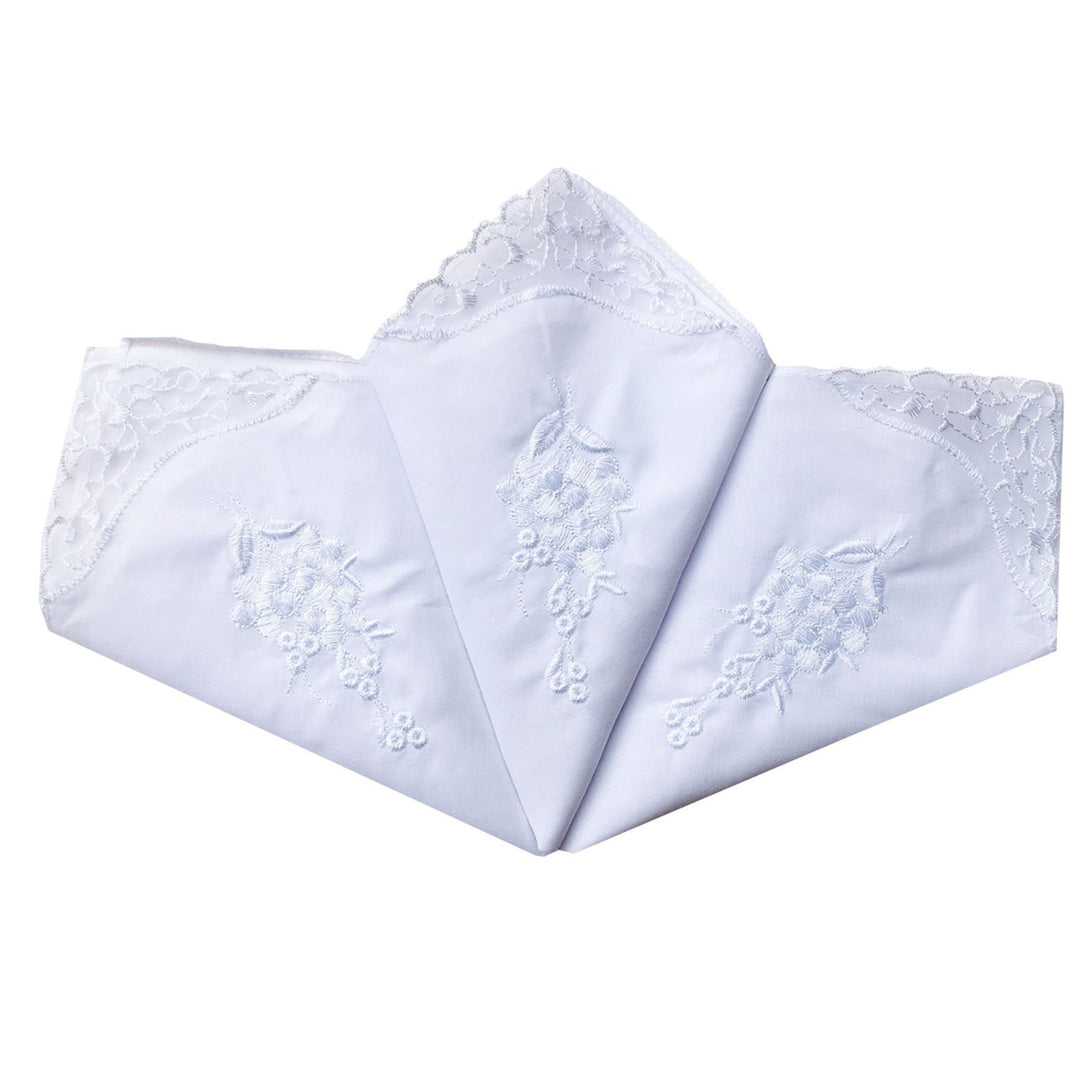 6 Pack of Ladies Embroidery Cotton Handkerchiefs Lace Border White Hankies