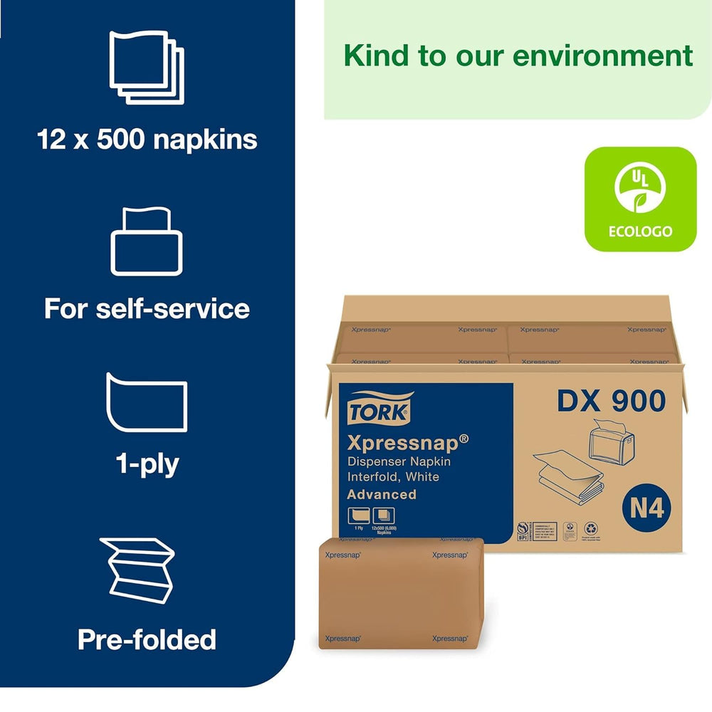 DX900 Xpressnap Interfold Dispenser Napkins, 1-Ply, Bag-Pack, 13x8 1/2,White (Case of 6,000)