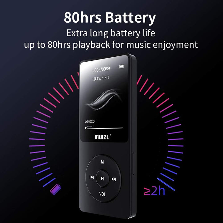 16GB MP3 Player with Bluetooth 5.3, 1.8 Screen Portable Music Player with FM Radio, Voice Recorder, 80H Audio Shuffle Playback, Lightweight for Sport Running, Expanded Up to 128GB Micro SD Card