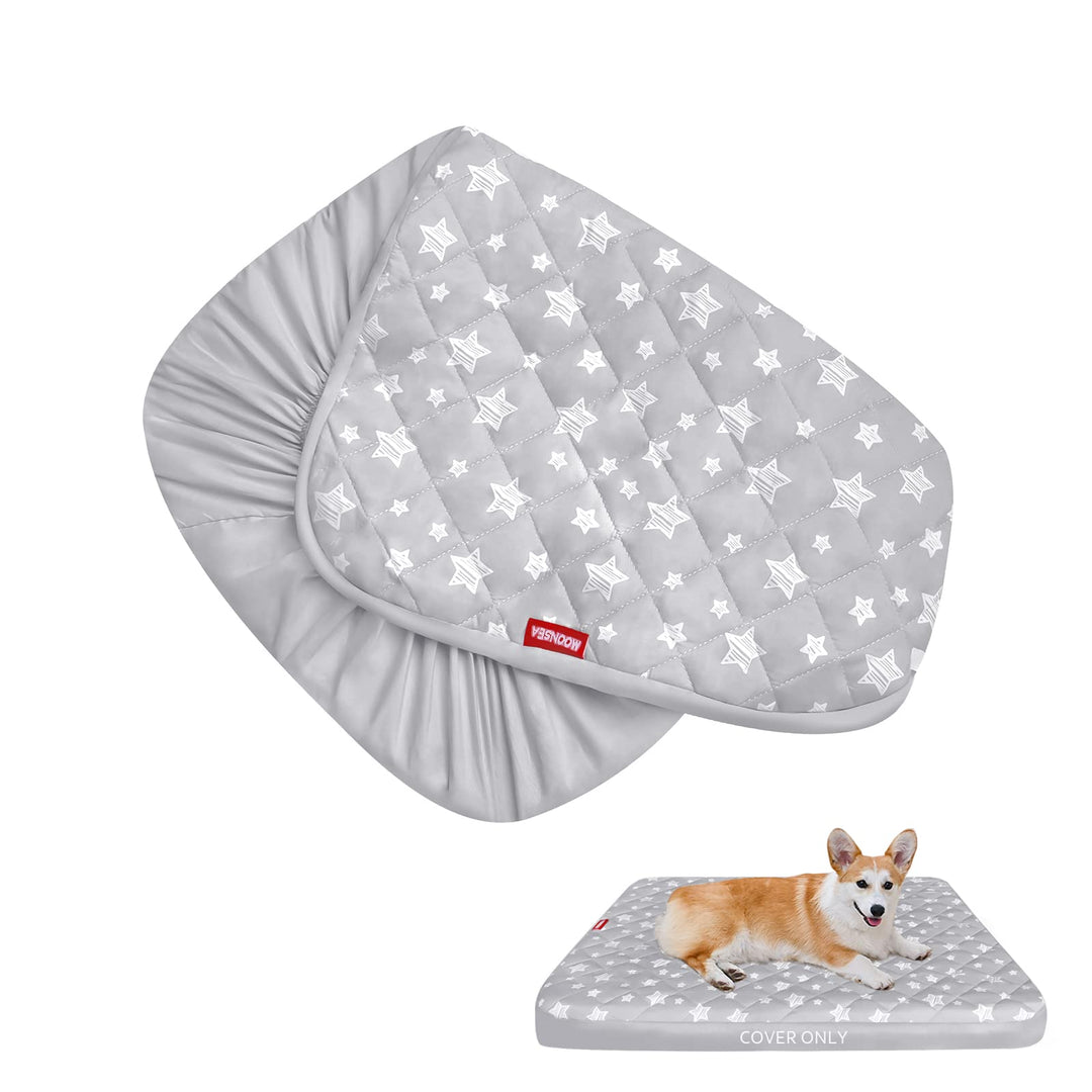 Dog Bed Covers Replacement Washable Pet Hair Easy to Remove, Waterproof Dog Bed Covers Noiseless Quilted, Pet Bed Cover Lovely Grey Star Print, Puppy Bed Cover 30x20 Inches, for Dog/Cat, Cover Only