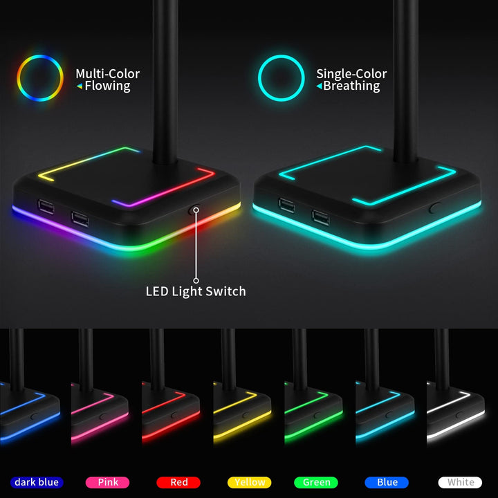Headphone Stand, RGB Gaming Headset Holder with 2 USB Charger Ports &amp; 10 Lighting Modes for Desktop PC Game Earphone Accessories