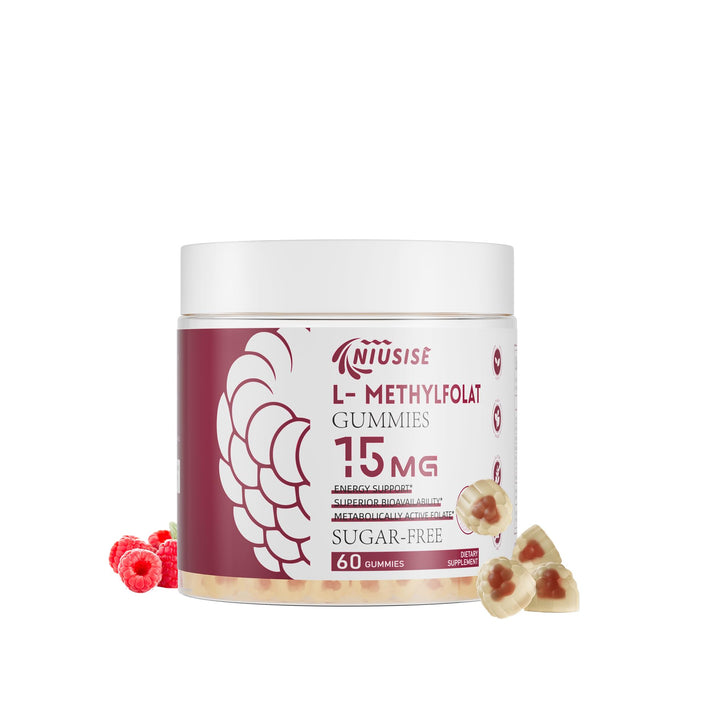 NIUSISE L-Methylfolate 15mg Gummies for Adult, Sugar Free Gummies Help Improve Energy, Brain Function - Active Folic Acid & Vitamin B12 Supplement for Immune Support, Non-GMO, Gluten Free