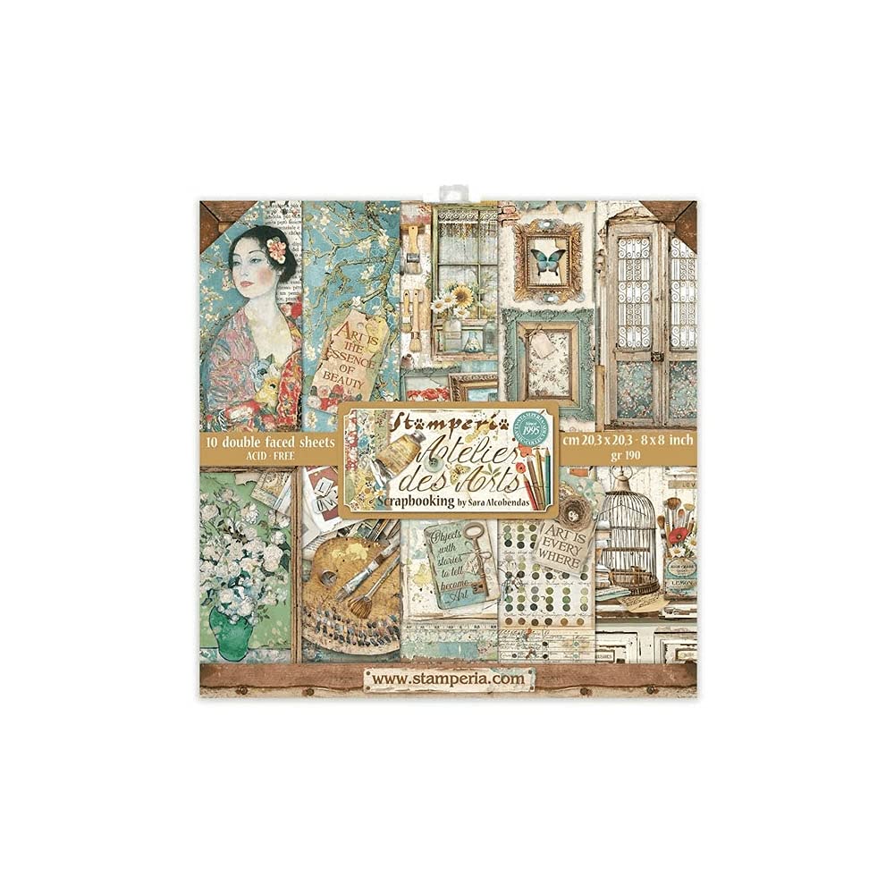 STAMPERIA INTERNATIONAL, KFT -Mini Scrapbooking Pad-Atelier Des Arts, Multicoloured, 8 x 8 inches SBBS33