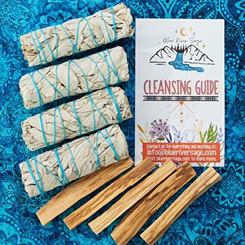 4 White Sage Smudge Sticks + 5 Palo Santo Sticks from Peru ~ for Smudging, Smoke Cleanse, Home or Office, Spiritual Use, Meditation