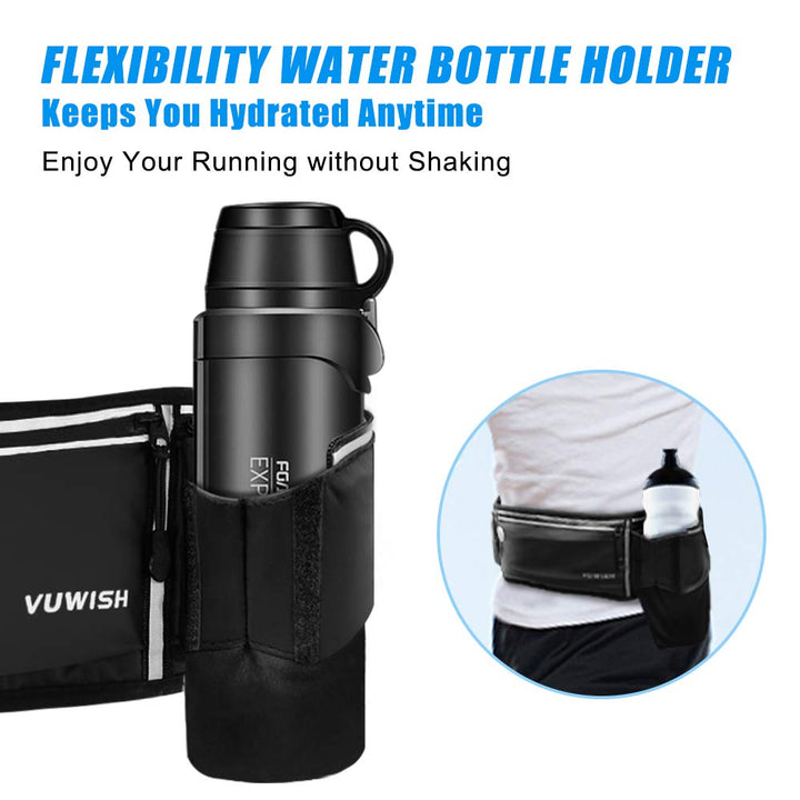 VUWISH Running Belt Fanny Pack, Adjustable Running Waist Pack Bag with Foldable Water Bottle Holder, Unisex Sport Pouch Belt for Fitness Jogging Hiking Travel,Cell Phone Holder Fits All Phones iPhone