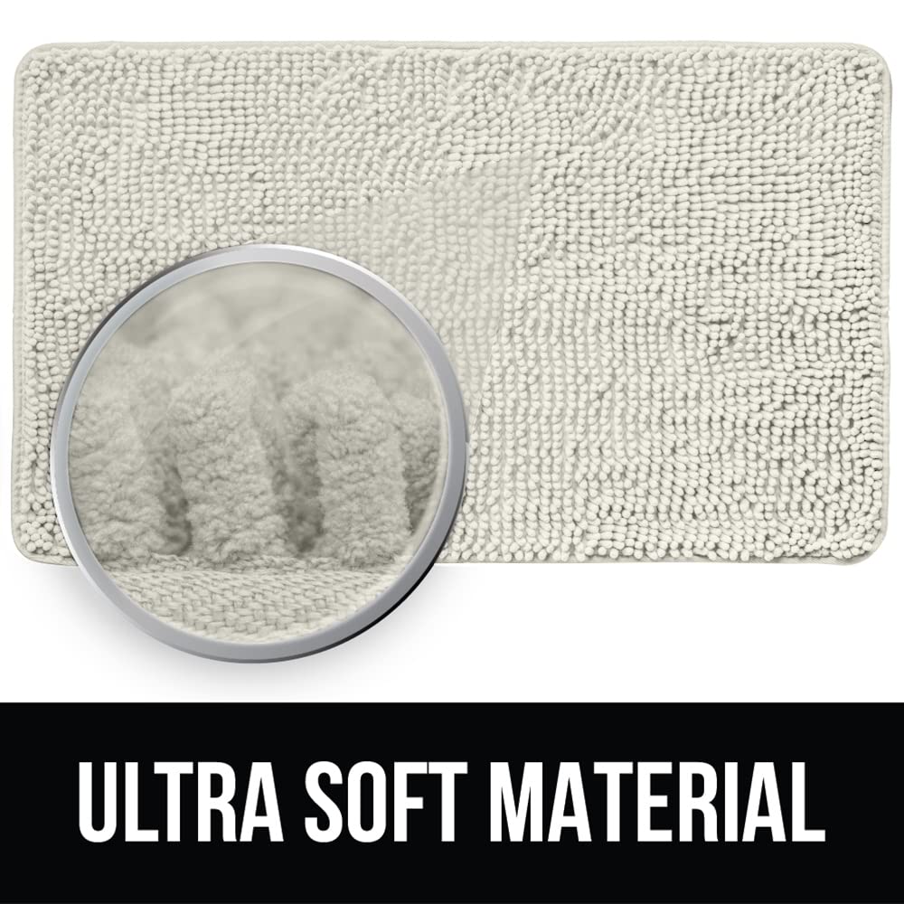Bathroom Rugs, Chenille Soft Absorbent Bath Rug, Shaggy Shower Mat, Quick Dry Machine Wash Bathmat, Plush Carpet Mats for Tub, Bathtub and Bath Room Home Decor Accessories, 24x17, Cream