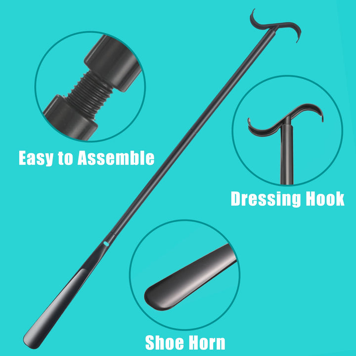 Fanwer Shoe Horn Long Handle for Seniors - 33.5 Long Dressing Stick, Sock Remover Tool, Stable, Not Easy to Break, Adjustable, for Disabled, Knee & Hip Replacements and Back Problems People