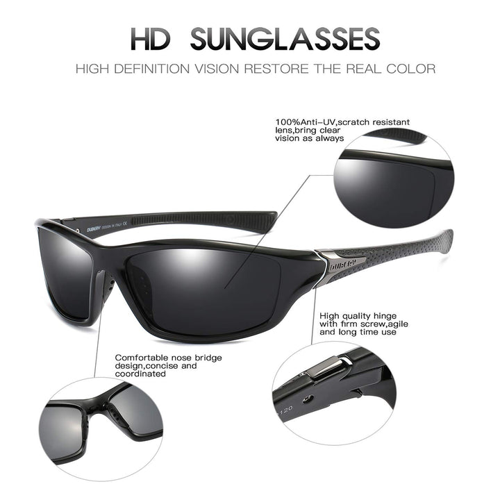 Mens Sports Polarized Sunglasses 100% UV Protection Driving Cycling Fishing Shades D120, Black/Yellow