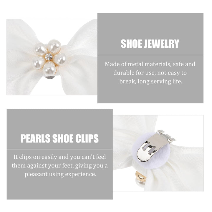 1 Pair Bow Shoe Clips Removable Shoe Charms Pearls Shoe Buckle Bowknot Dress Shoes Jewelry Decorative Shoe Accessories for Wedding Party Prom Decoration (White)