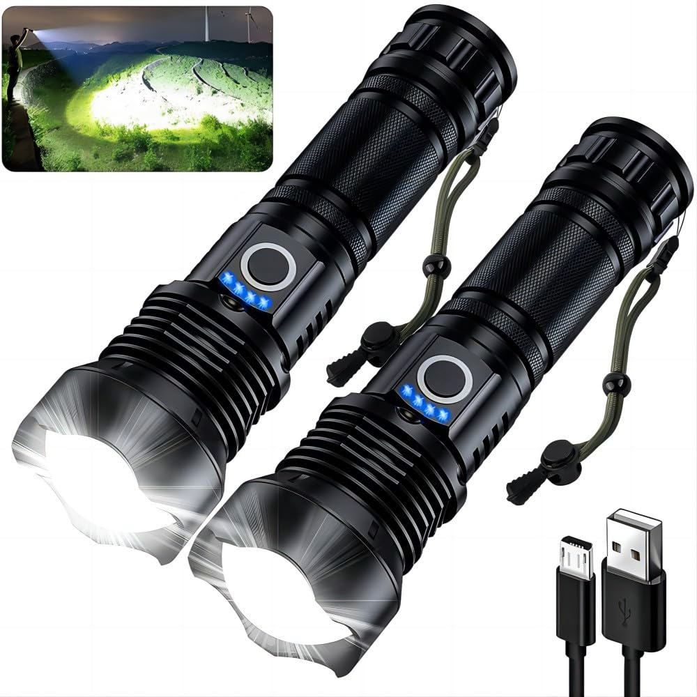 Rechargeable Flashlights 990,000 High Lumens - 2 Pack, Super Bright 12 Hours Long Life LED Flashlight with 5 Modes, High Powered Flash Light for Home, Outdoor