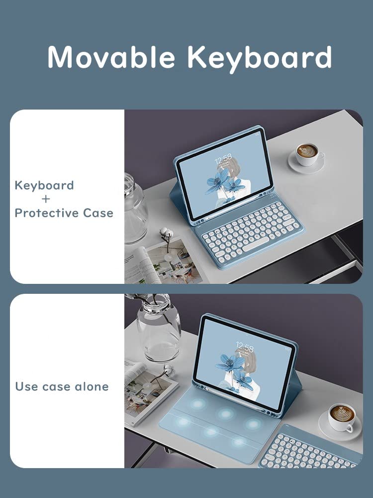 Keyboard Case for iPad Mini 7 A17 Pro, iPad Mini 7th/6th Generation Keyboard Case Cute Round Key Color Keyboard Wireless Detachable BT Keyboard Cover,Purple