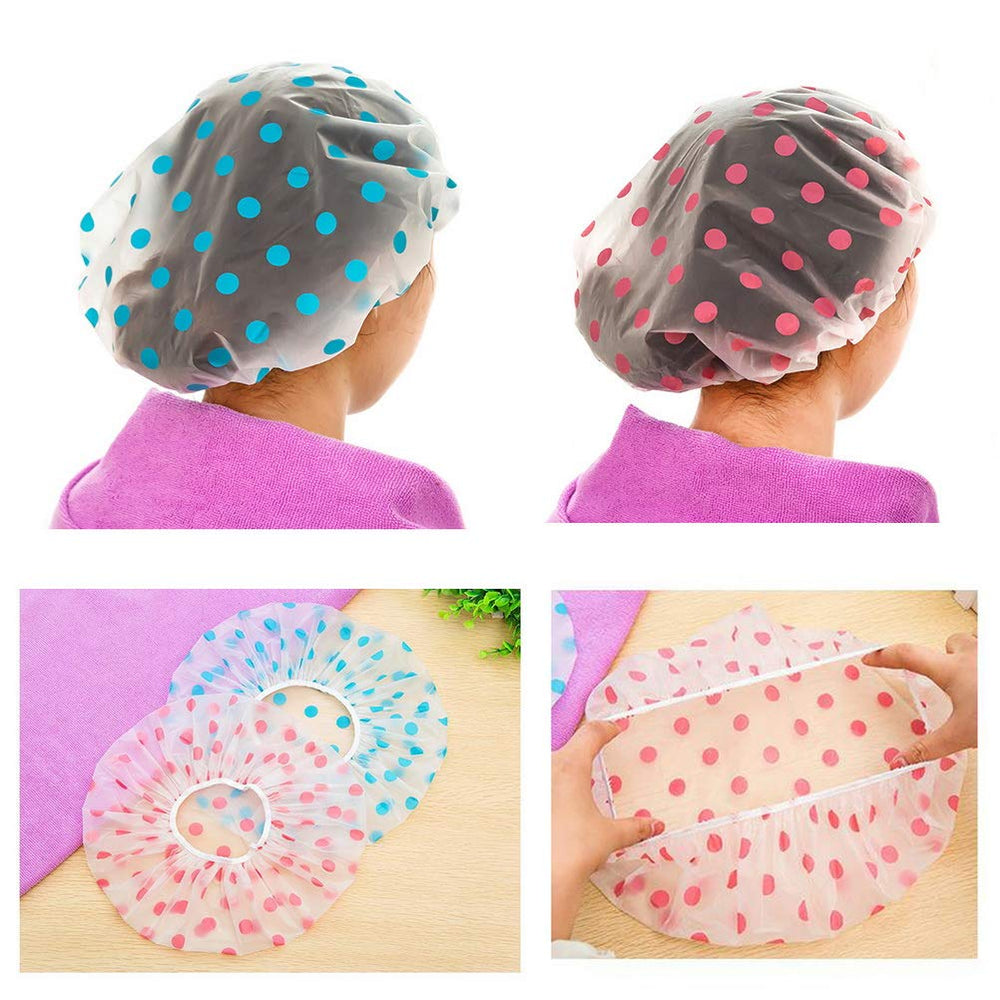SWARG Multicolour Waterproof Elastic Band Plastic Reusable Shower Caps for Women's - 3 Pieces