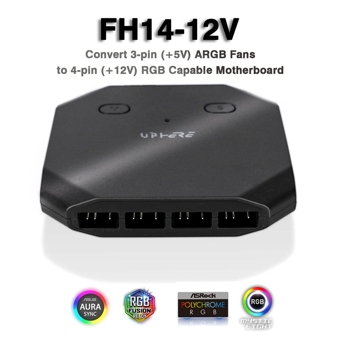 12V RGB to 5V ARGB PC Fan Hub with 6 PWM 4Pin Port,8 5V ARGB 3Pin Port,Support up to 6 4-Pin &amp; 3-Pin Case Fans and Additional 2 ARGB Accessories Black FH14-12V(Only Support 12VRGB Motherboard)