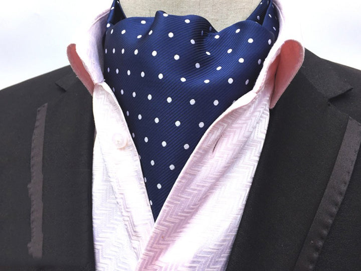 Men&#39;s Blue Striped Polka Dot Silk Cravat Woven Ascot Jacquard Ties 017