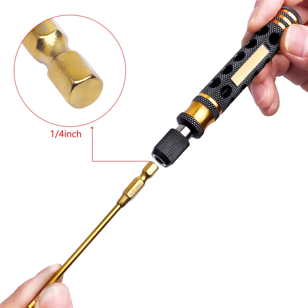 Titanium 1/4 Drive RC Hex Driver Bit Set 1.27mm 1.5mm 2.0mm 2.5mm 3.0mm Allen Wrench Keys Compatible with Electric Drills Impact Drill (5-Pack)