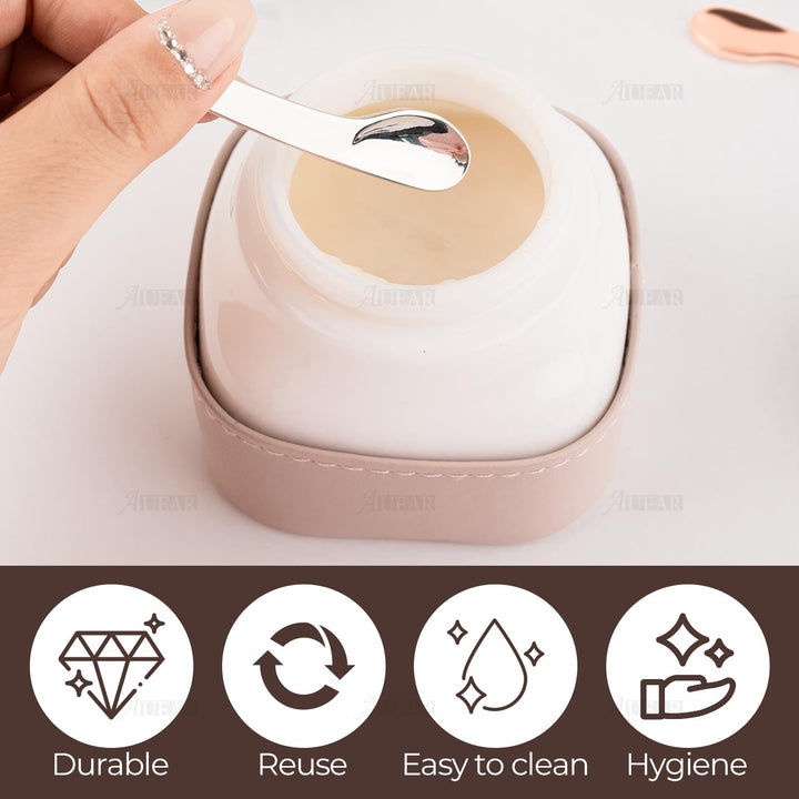 AUEAR, 3 Pack Metal Cosmetic Makeup Spatula Mini Curved Skincare Facial Cream Lotions Moisturizers Spoon Beauty Scoop for Mixing and Sampling
