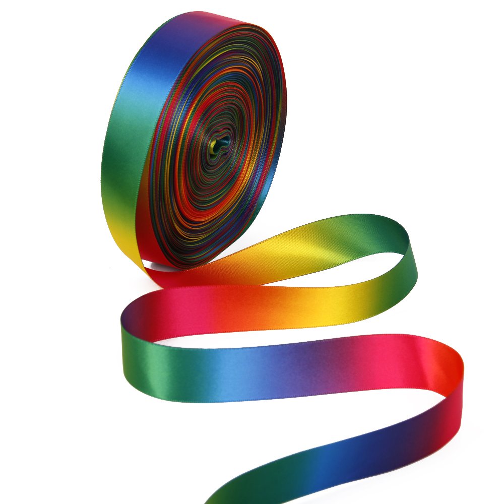 Satin Ribbon Gradient Rainbow Color Double Side Colorful Printed 50 Yard a Roll 1 Wide for DIY Handmade (1 Wide, Satin Ribbon)
