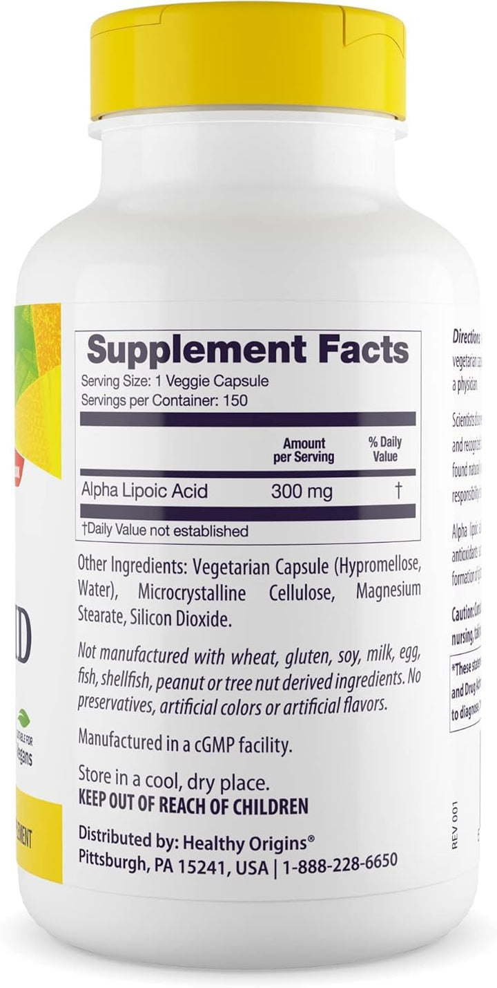 Alpha Lipoic Acid, 300 mg - Alpha Lipoic Acid Supplement - Antioxidant Support - Gluten-Free Supplement - 150 Veggie Capsules