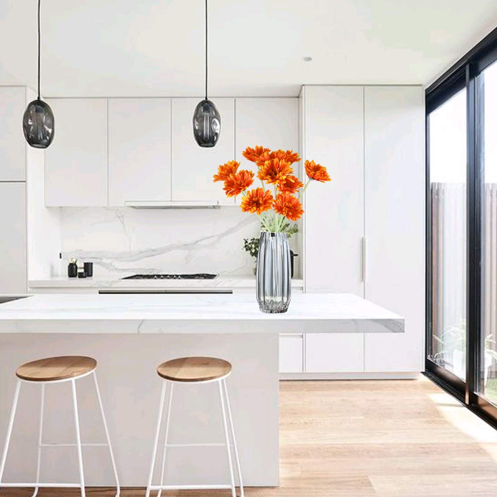 10PCS Fall Artificial Flowers Gerbera Daisies with Stem Orange Silk Flower Arrangement for Home Kitchen Autumn Party Wedding Greenery Fireplace Table Centerpieces