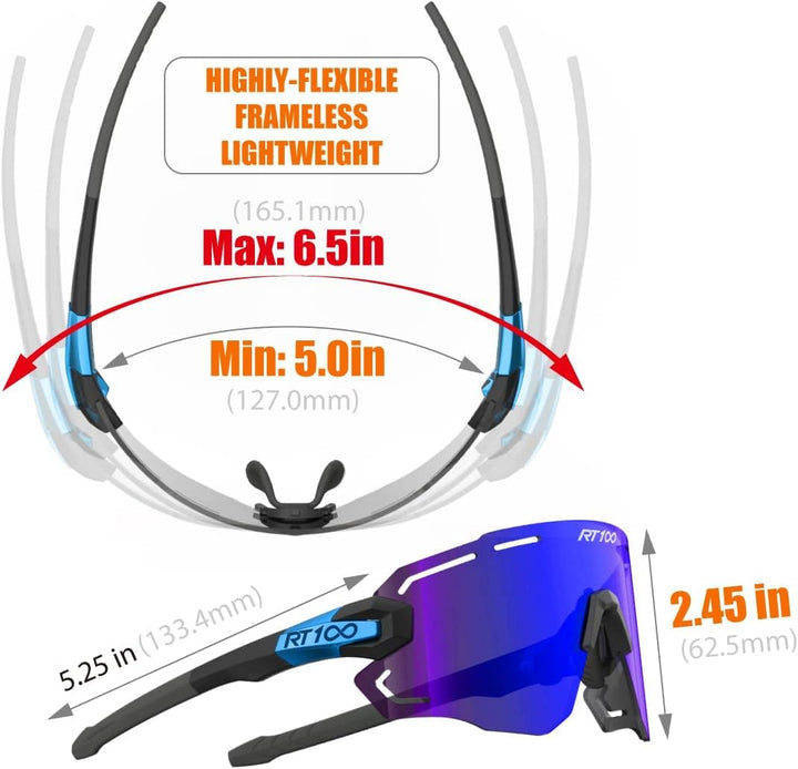 Frameless wrap around Cycling Sunglasses for Men, Cylindrical Lens Flexible Road bike riding sunglasses Lightweight