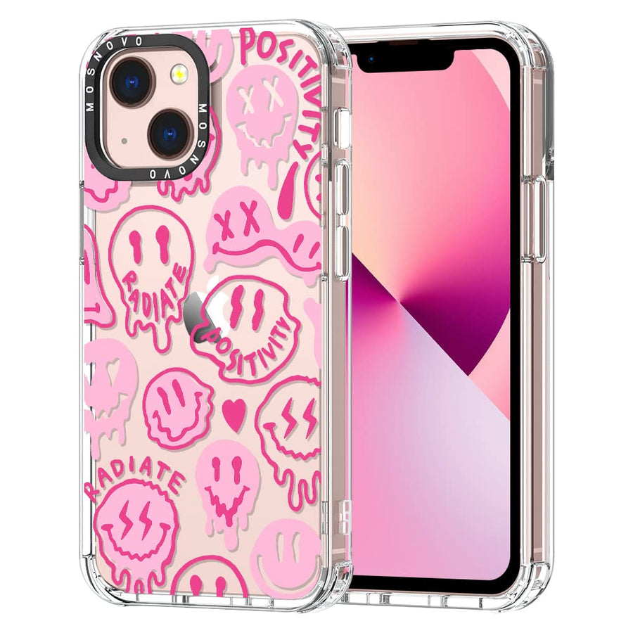 Case for iPhone 13, [Buffertech 6.6ft Military-Grade Drop Protection] [Anti Peel Off Tech] Clear TPU Bumper Phone Case Cover Design - Pink Dripping Smiles