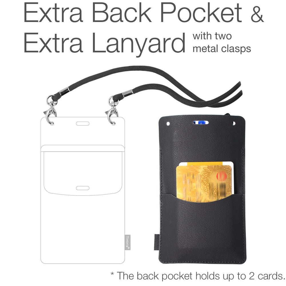 Pocket Protector, 3 Pack Leather Pen Pencil Holder Pouch Organizer for Men Pocket Shirt Lab Coat Small Tools, Designed with a Lanyard & an Extra Back Pocket, Thick PU Leather, Black