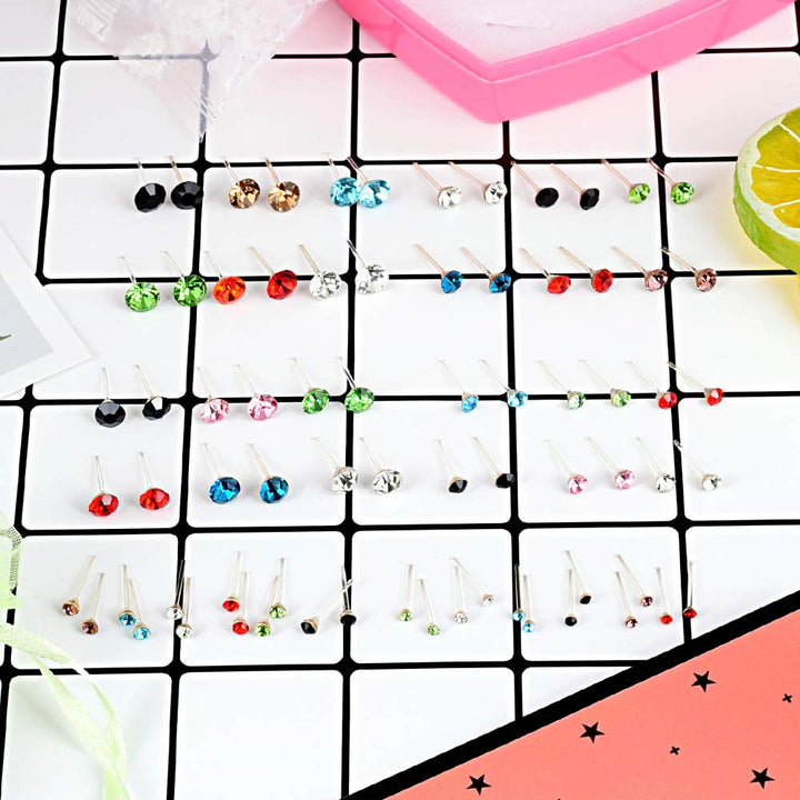 16G 72PCS Universal Zircon Plastic Silcone Anti-Allergy Studs Ear Nail Ear Needle Mixed Color Set Earrings Set for Women