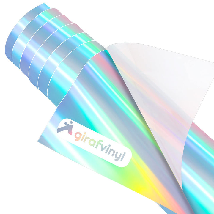 Rainbow Silver Holographic Heat Transfer Vinyl 12 x 6ft Metallic HTV Holographic Silver Heat Transfer Vinyl for T-Shirts, Clothing, Rainbow Iron on Vinyl Compatible with Vinyl Cutter