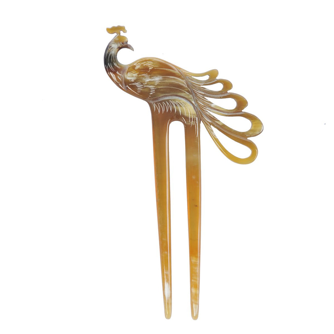 Light Shade Peacock Buffalo Horn Hair Fork, Hair Pin, Hair Pick Accessory Toy Handmade 6.3