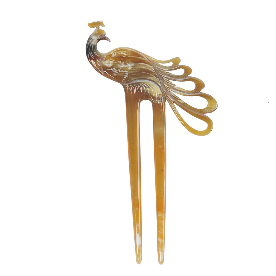Light Shade Peacock Buffalo Horn Hair Fork, Hair Pin, Hair Pick Accessory Toy Handmade 6.3