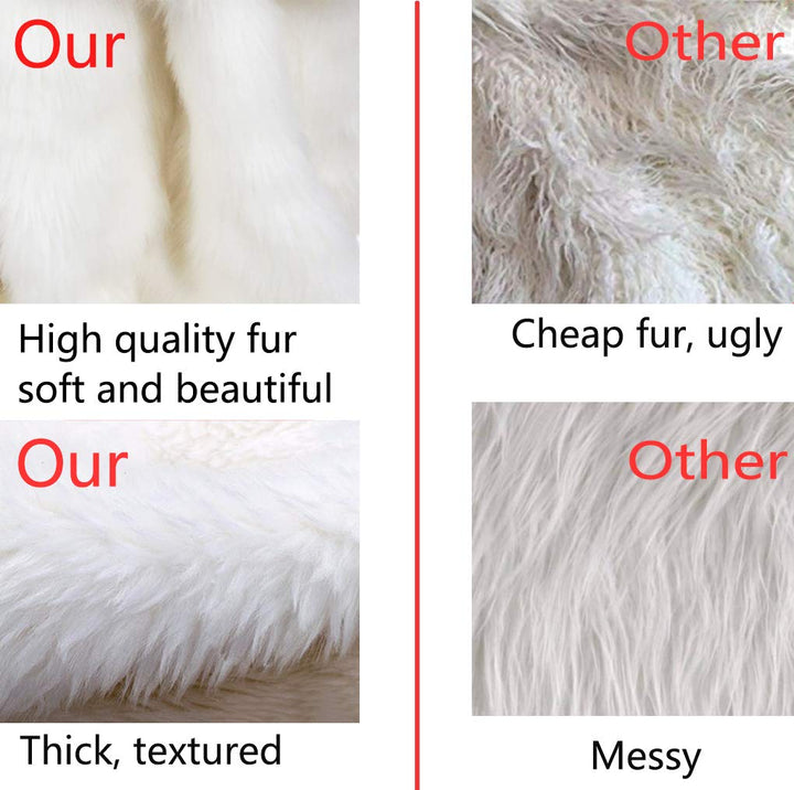 AOGU 48 Inch Faux Fur Christmas Tree Skirt White Plush 