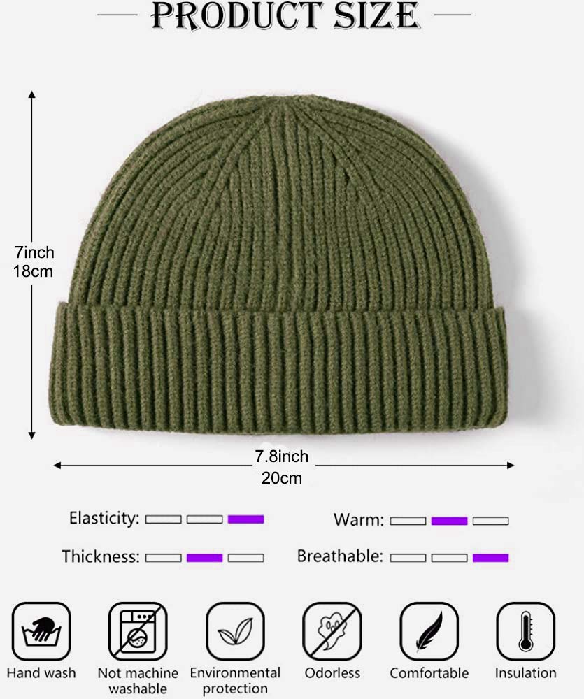 Trawler Beanie Watch Hat Roll-up Edge,Ski Knitted Cuff Caps Winter Warm Knit Skullcap Swag Fisherman Beanie Hat for Men Women(Army Green)