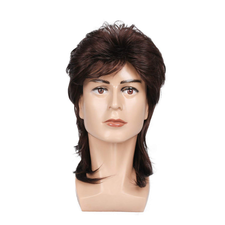 Mullet Wigs for Men 70s 80s Costumes Mens Brown Fancy Party Accessory Cosplay Hair Wig